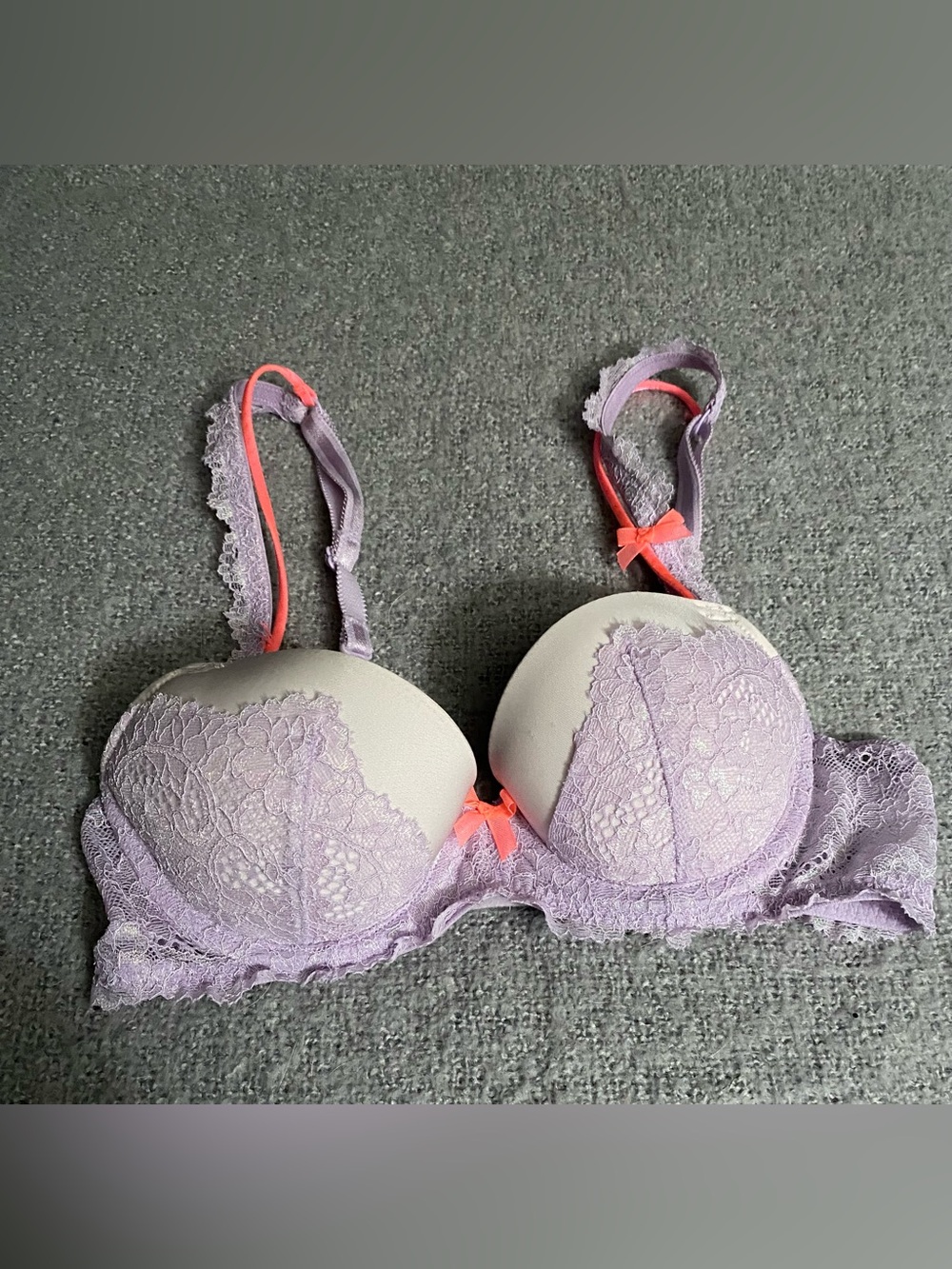Victoria's Secret Lavender Lace Bra with Coral Accent